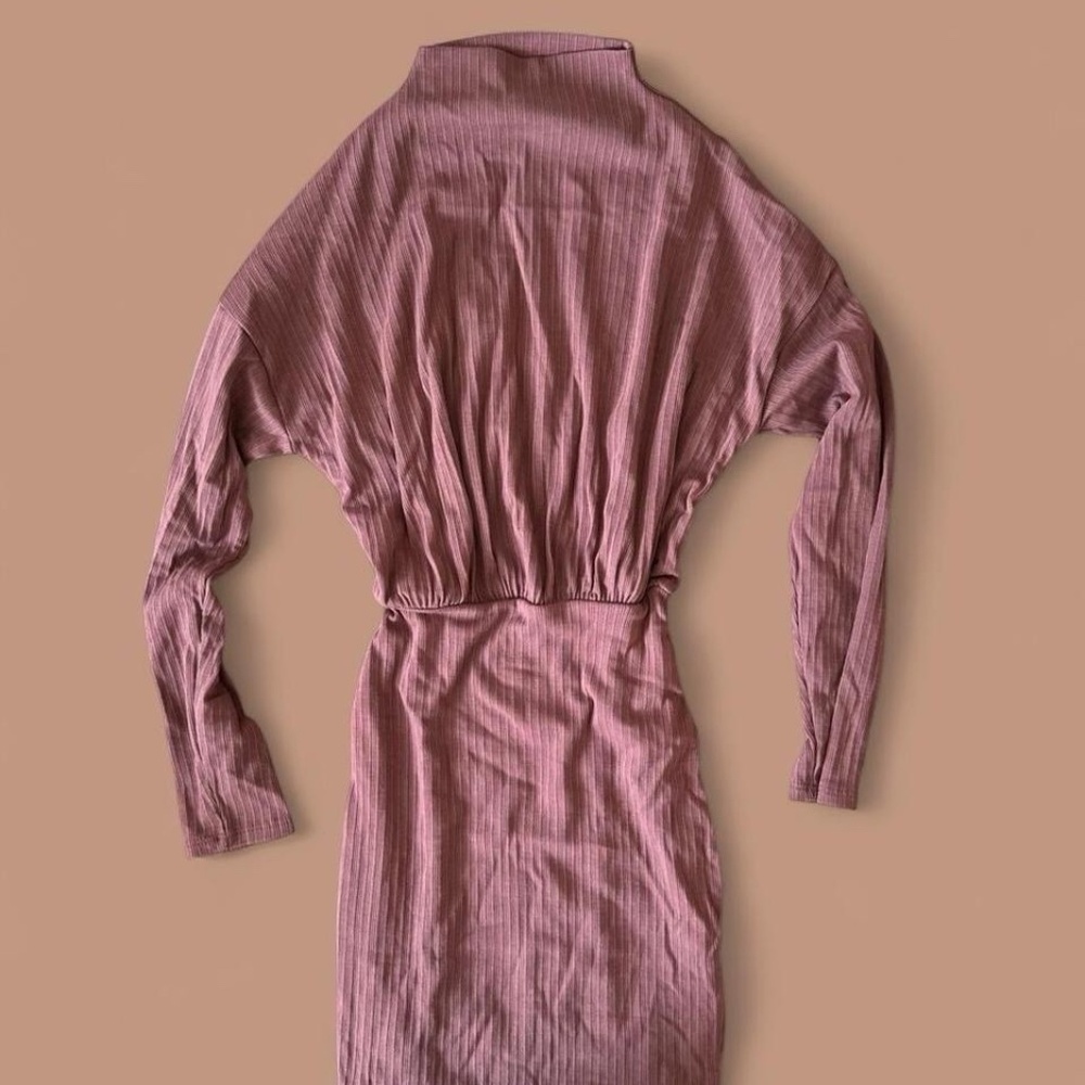 pink high neck relaxed fit mini sweater dress